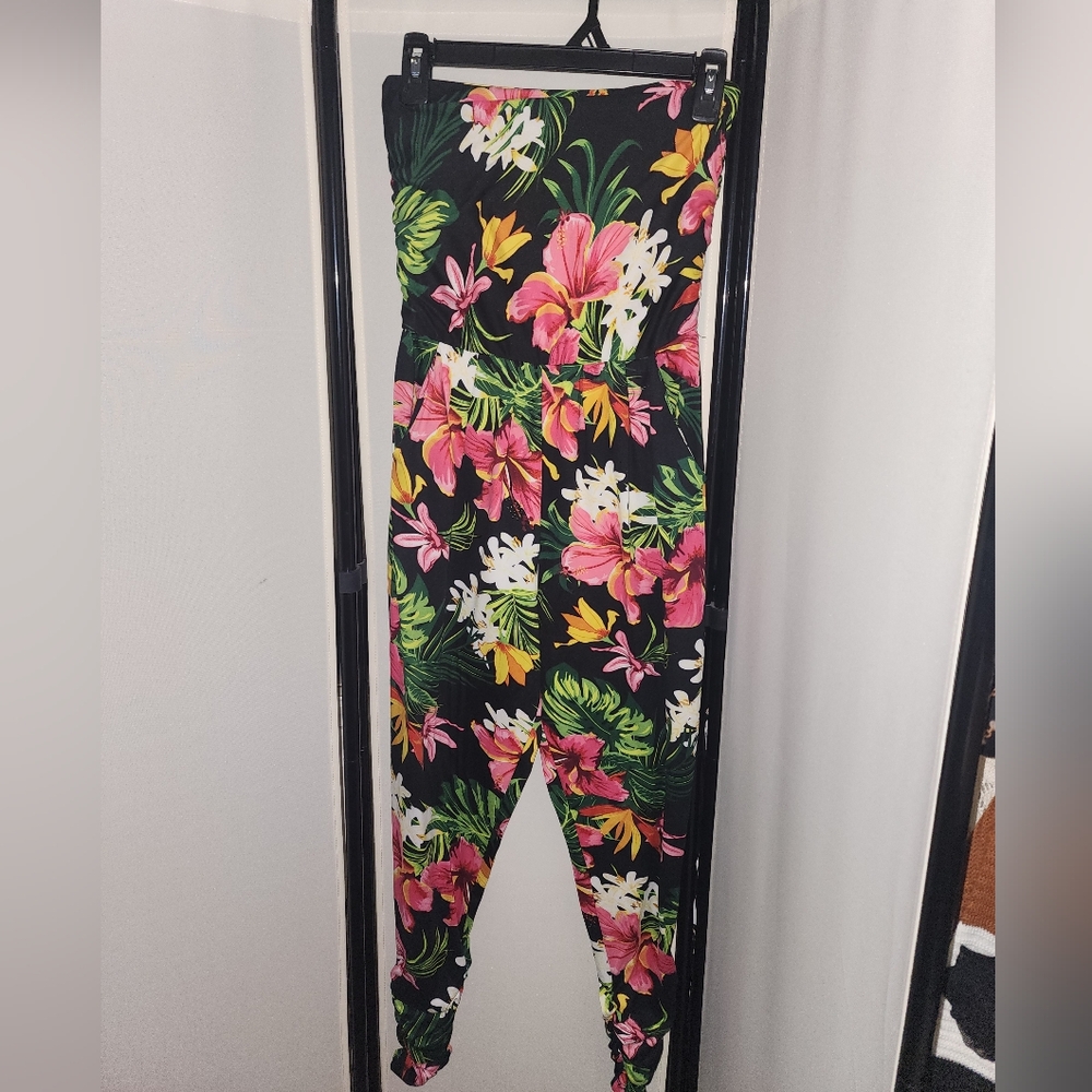 Strapless Floral Print Jumpsuit Romper Size Large